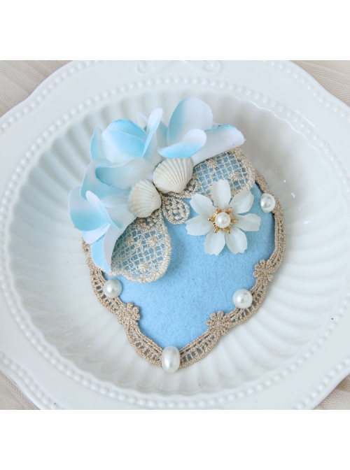 Beach Travel Fashion Shell Flower Pearl Golden Lace Female Small Blue Top Hat Hairpin