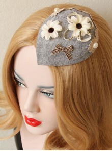 Individuality Bowknot White Flower Pearl Retro Fashion Female Gray Small Hat Hairpin