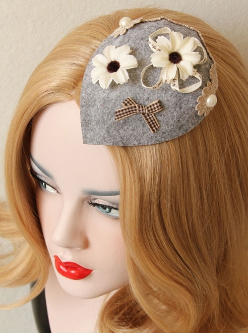 Individuality Bowknot White Flower Pearl Retro Fashion Female Gray Small Hat Hairpin