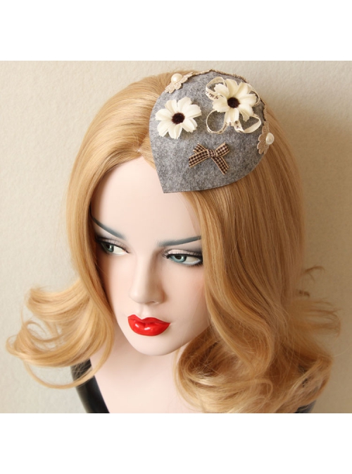 Individuality Bowknot White Flower Pearl Retro Fashion Female Gray Small Hat Hairpin
