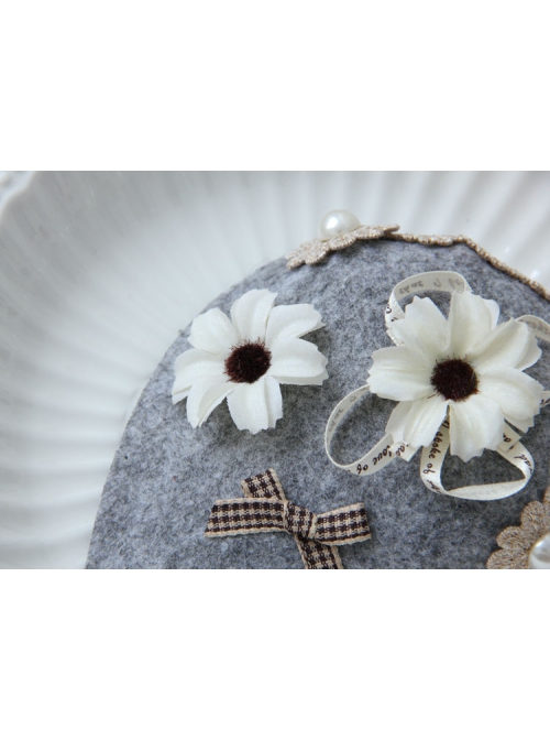 Individuality Bowknot White Flower Pearl Retro Fashion Female Gray Small Hat Hairpin