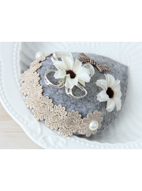 Individuality Bowknot White Flower Pearl Retro Fashion Female Gray Small Hat Hairpin