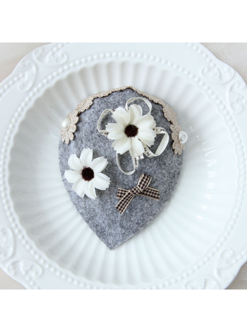 Individuality Bowknot White Flower Pearl Retro Fashion Female Gray Small Hat Hairpin