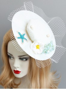 Seaside Blue Starfish White Flowers Shell Net Yarn Female Beach Holiday Fashion Top Hat