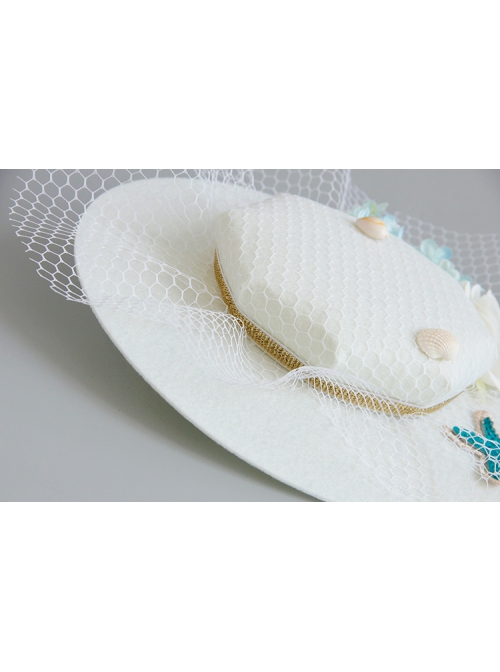 Seaside Blue Starfish White Flowers Shell Net Yarn Female Beach Holiday Fashion Top Hat