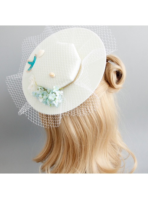 Seaside Blue Starfish White Flowers Shell Net Yarn Female Beach Holiday Fashion Top Hat