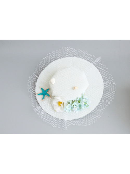 Seaside Blue Starfish White Flowers Shell Net Yarn Female Beach Holiday Fashion Top Hat