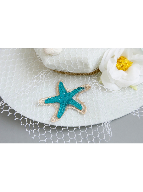Seaside Blue Starfish White Flowers Shell Net Yarn Female Beach Holiday Fashion Top Hat