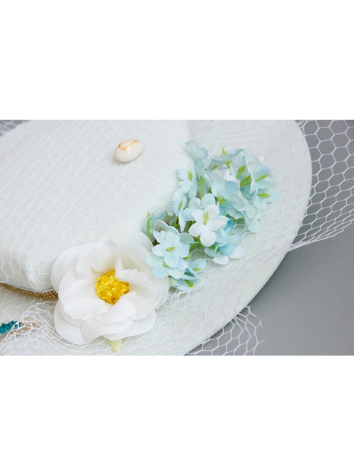 Seaside Blue Starfish White Flowers Shell Net Yarn Female Beach Holiday Fashion Top Hat