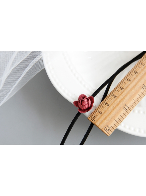 Simple Retro Fashion Red Rose Flower Female Black Double Layer Short Necklace