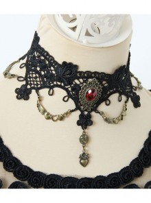 Fashion Retro Gothic Love Ruby Black Lace Flower Love Queen Holiday Female Choker