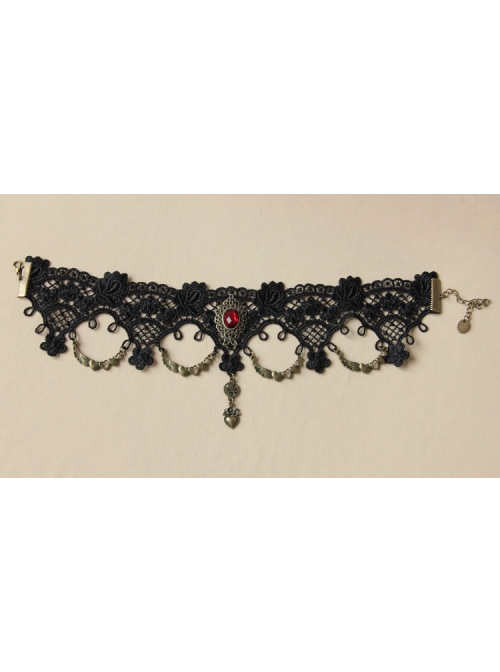 Fashion Retro Gothic Love Ruby Black Lace Flower Love Queen Holiday Female Choker