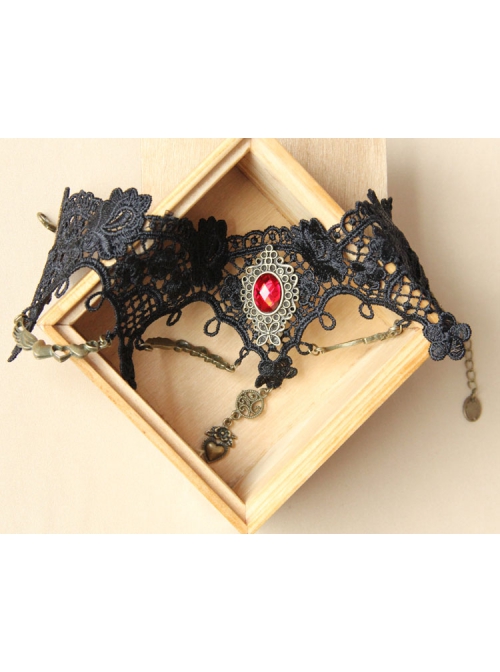 Fashion Retro Gothic Love Ruby Black Lace Flower Love Queen Holiday Female Choker