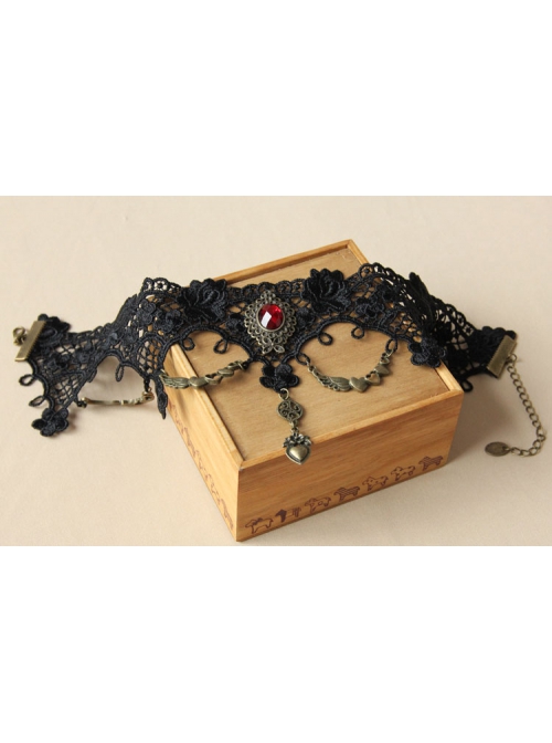 Fashion Retro Gothic Love Ruby Black Lace Flower Love Queen Holiday Female Choker