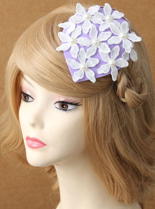 Fashion Casual Sweet Elegant Performance White Flower Pearl Female Purple Top Hat Hairpin