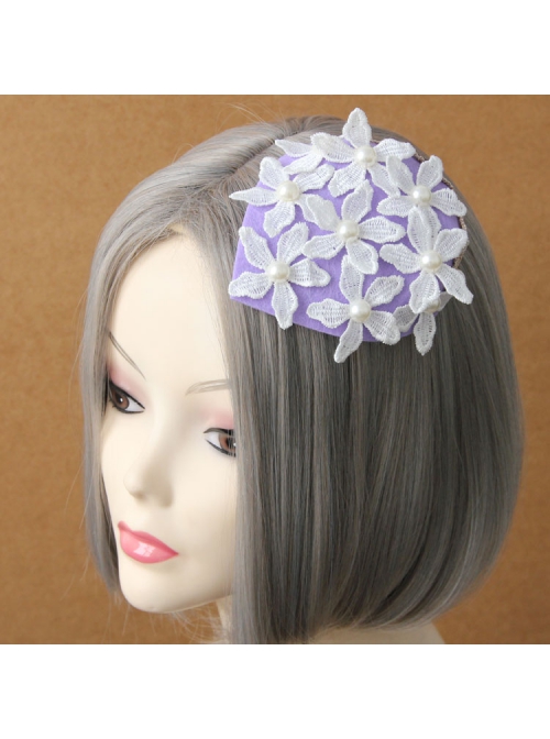 Fashion Casual Sweet Elegant Performance White Flower Pearl Female Purple Top Hat Hairpin