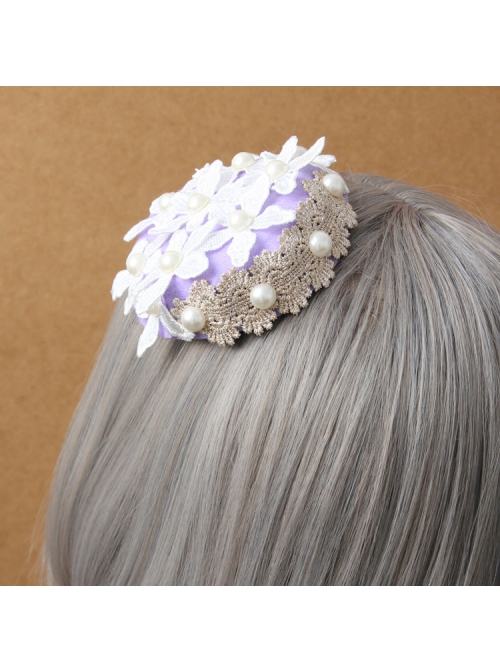 Fashion Casual Sweet Elegant Performance White Flower Pearl Female Purple Top Hat Hairpin