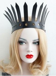 Artificial Leather Retro Fashion Big Crown Queen Fan Personality Exaggerated Black Hairband
