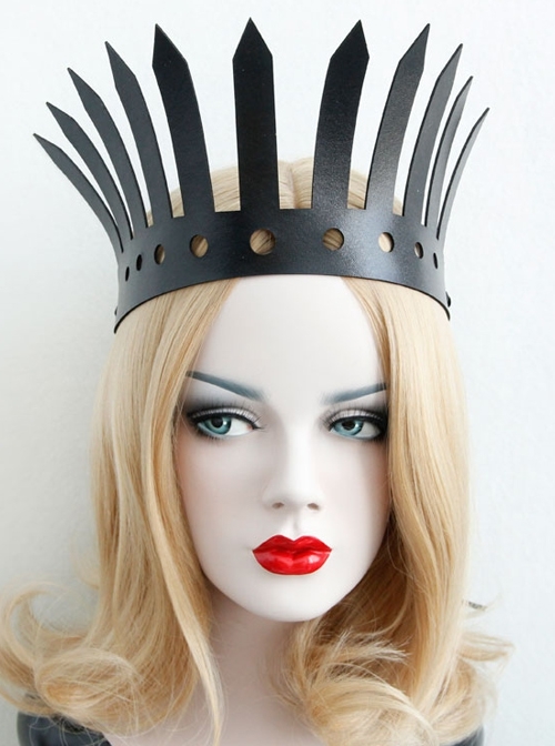 Artificial Leather Retro Fashion Big Crown Queen Fan Personality Exaggerated Black Hairband
