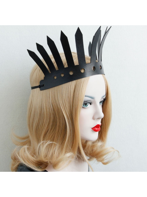 Artificial Leather Retro Fashion Big Crown Queen Fan Personality Exaggerated Black Hairband