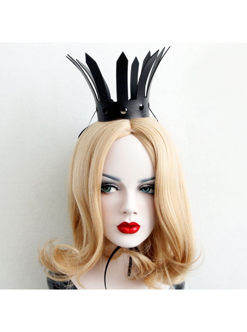 Artificial Leather Retro Fashion Big Crown Queen Fan Personality Exaggerated Black Hairband