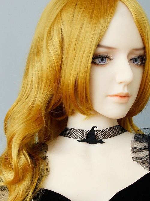 Fashion Halloween Masquerade Retro Black Witch Hat Mesh Female Choker