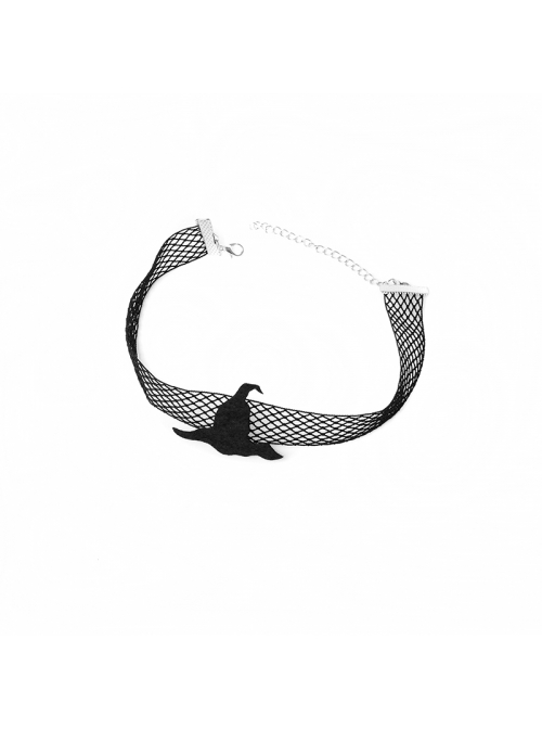 Fashion Halloween Masquerade Retro Black Witch Hat Mesh Female Choker