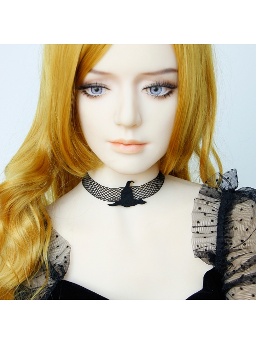 Fashion Halloween Masquerade Retro Black Witch Hat Mesh Female Choker