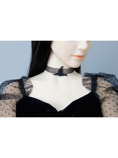 Fashion Halloween Masquerade Retro Black Witch Hat Mesh Female Choker