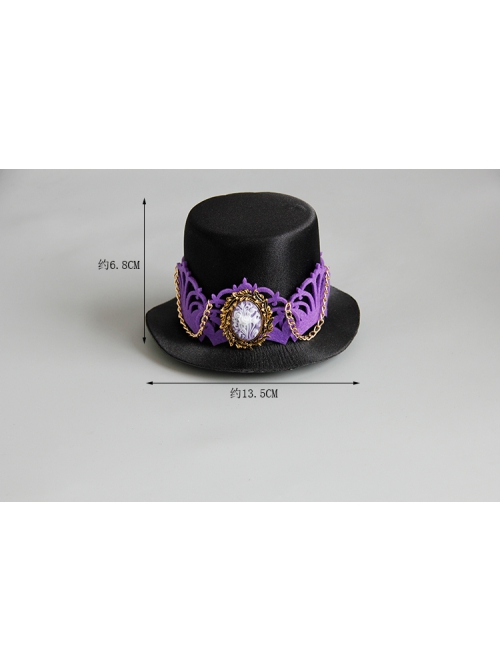 Purple Crown Flower Metal Tassel Show Halloween Party Retro Fashion Female Black Top Hat Hairpin