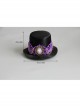 Purple Crown Flower Metal Tassel Show Halloween Party Retro Fashion Female Black Top Hat Hairpin