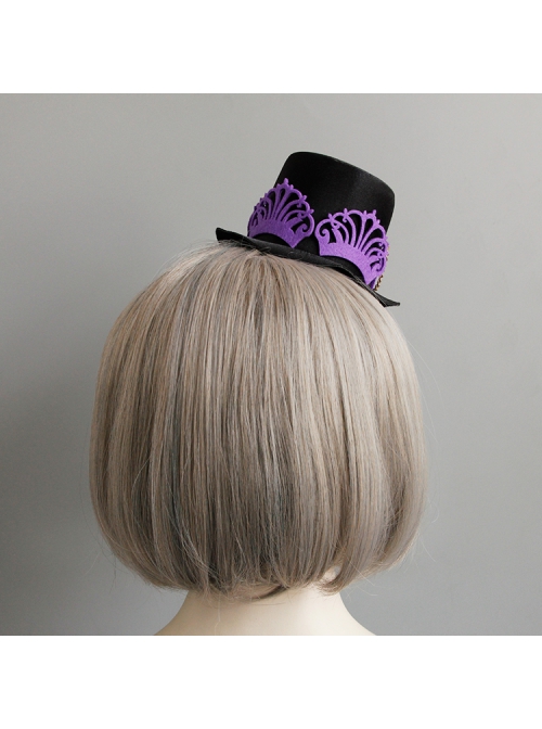 Purple Crown Flower Metal Tassel Show Halloween Party Retro Fashion Female Black Top Hat Hairpin
