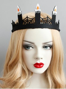 Fashion Retro King Queen Crown Show Halloween Masquerade Candle Spider Web Black Fabric Hair Band