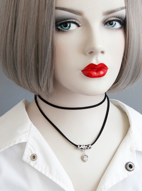 Personality Fashion Love Rhinestone Simple Female Long and Short Black Double Layer Short Necklace