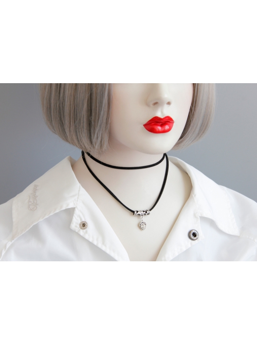Personality Fashion Love Rhinestone Simple Female Long and Short Black Double Layer Short Necklace
