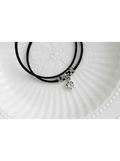 Personality Fashion Love Rhinestone Simple Female Long and Short Black Double Layer Short Necklace