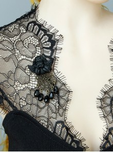 Halloween Black Retro Fashion Gothic Drop-Shaped Crystal Angel Female Brooch