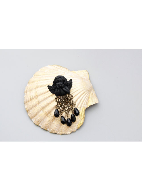Halloween Black Retro Fashion Gothic Drop-Shaped Crystal Angel Female Brooch