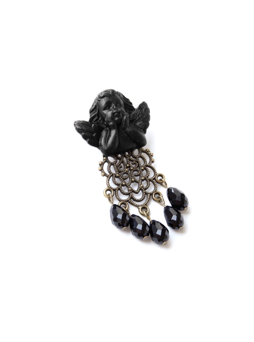 Halloween Black Retro Fashion Gothic Drop-Shaped Crystal Angel Female Brooch