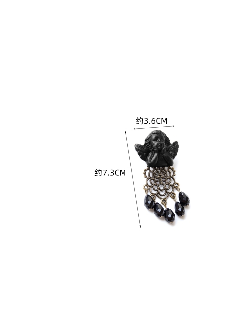 Halloween Black Retro Fashion Gothic Drop-Shaped Crystal Angel Female Brooch