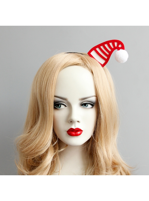 Christmas Creative Fashion Retro Red Christmas Hat White Fur Ball Party Prom Headband