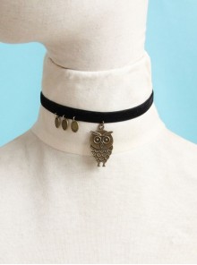 Retro Bronze Owl Black Velvet Rope Fashion Simple Female Short Necklace