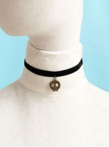 Retro Simple Bronze Skull Black Velvet Rope Gothic Fashion Female Short Necklace