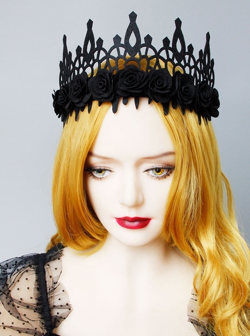 Retro Gothic Halloween Black Rose Flower Grim Reaper Demon Party King Crown Hairband