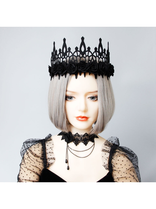 Retro Gothic Halloween Black Rose Flower Grim Reaper Demon Party King Crown Hairband
