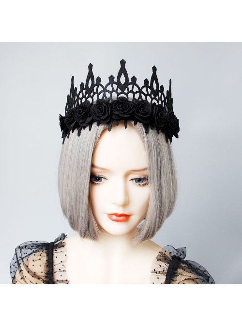 Retro Gothic Halloween Black Rose Flower Grim Reaper Demon Party King Crown Hairband
