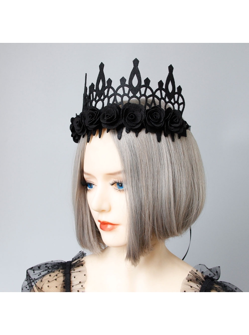 Retro Gothic Halloween Black Rose Flower Grim Reaper Demon Party King Crown Hairband