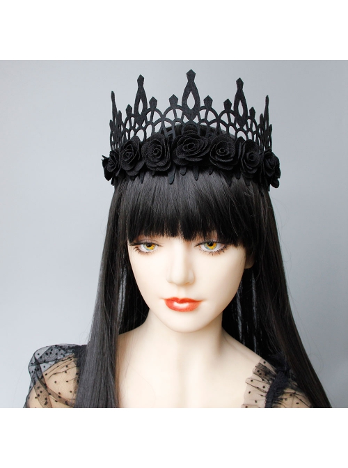 Retro Gothic Halloween Black Rose Flower Grim Reaper Demon Party King Crown Hairband