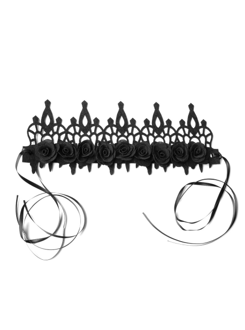 Retro Gothic Halloween Black Rose Flower Grim Reaper Demon Party King Crown Hairband