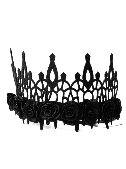 Retro Gothic Halloween Black Rose Flower Grim Reaper Demon Party King Crown Hairband